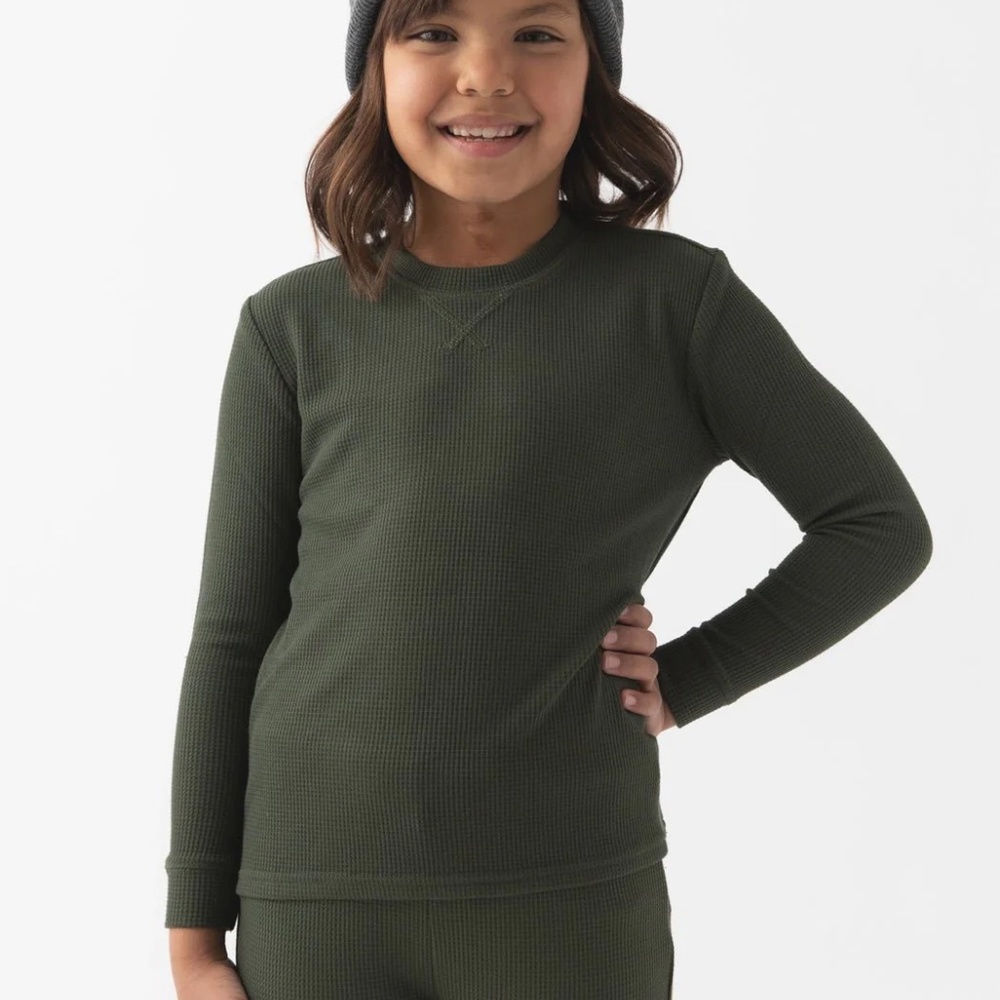 NWT COZY EARTH Childrens Bamboo Waffle Knit Olive Base Layer Set, Unisex Sz 9/10 - Picture 2 of 9
